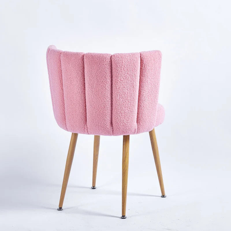 Modern pink dining chair(set of 2 ) with iron tube wood color legs, shorthair cushions and comfortable backrest, suitable