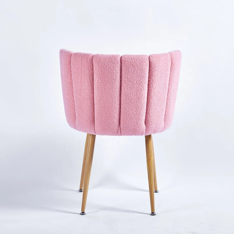 Modern pink dining chair(set of 2 ) with iron tube wood color legs, shorthair cushions and comfortable backrest, suitable