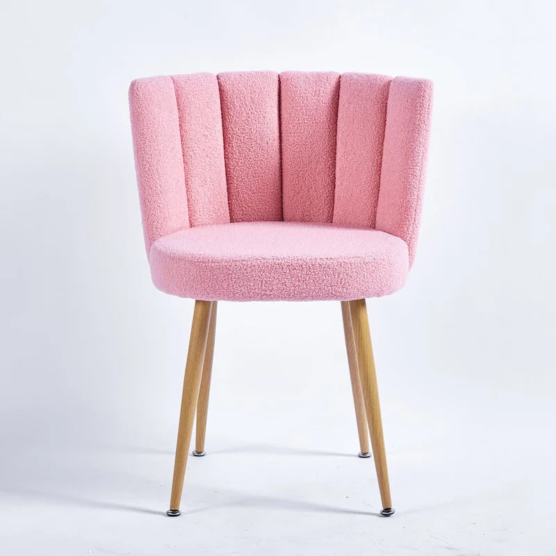 Modern pink dining chair(set of 2 ) with iron tube wood color legs, shorthair cushions and comfortable backrest, suitable