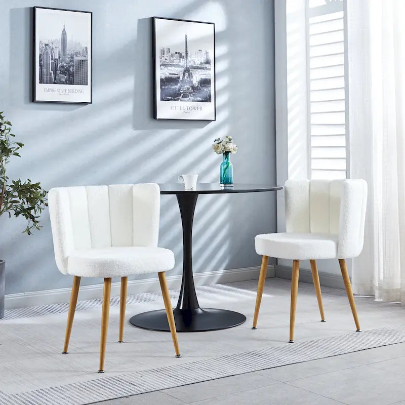 Modern pink dining chair(set of 2 ) with iron tube wood color legs, shorthair cushions and comfortable backrest, suitable