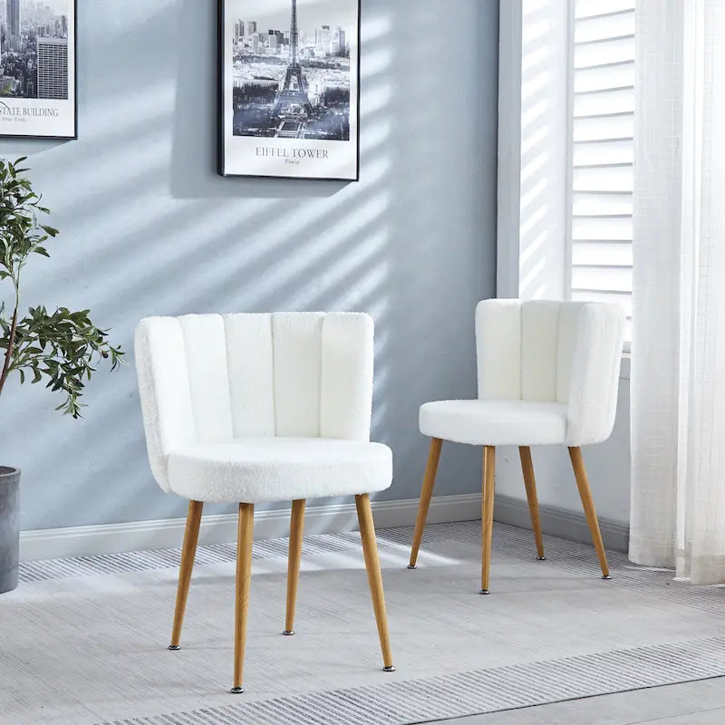 Modern pink dining chair(set of 2 ) with iron tube wood color legs, shorthair cushions and comfortable backrest, suitable