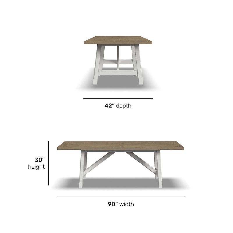 White Wood Rectangular Dining Table - 90 x 30 x 42