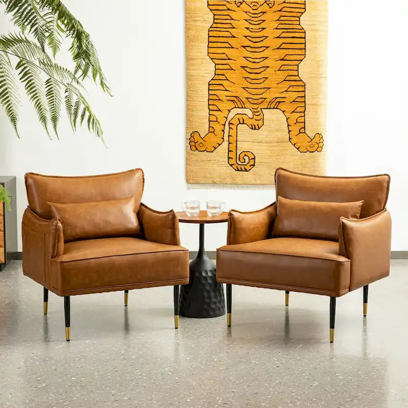 Glitzhome Set of 2 29.5W Mid-Century Modern Leatherette Armchairs With Side Pocket - 29.5 W x 32 H x 28.75 D