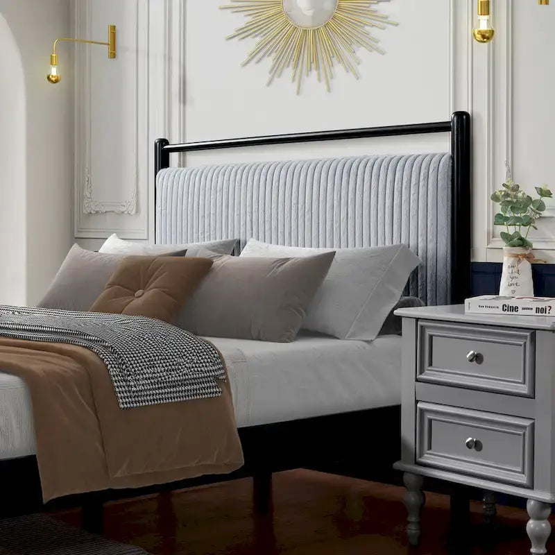 Full size Wood Platform Bed Frame with Fluffy Soft Headboard