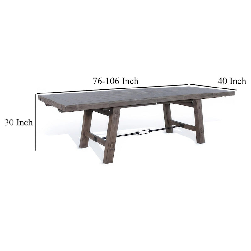 Dining Table, Light Brown Mahogany Wood, Extendable 76-106 Inch