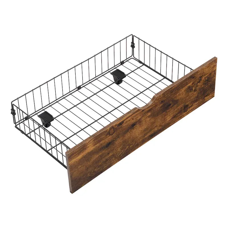 King Size Metal Platform Bed with Wooden Headboard, Drawers, and LEDs