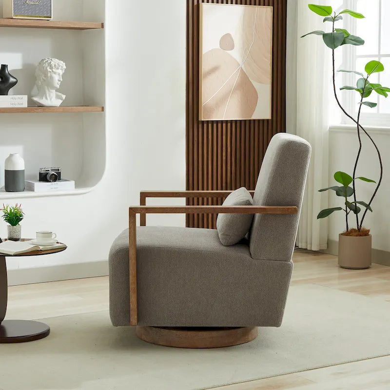 30.31 Linen Blend Upholstered Swivel Accent Chair