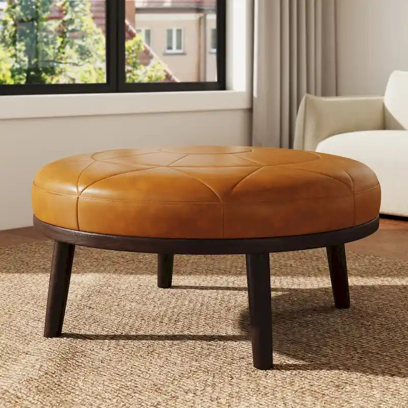34.5 W Full-Grain Genuine Italian Leather Ottoman