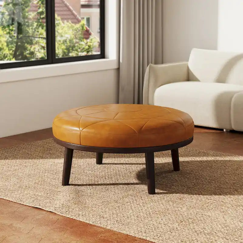 34.5 W Full-Grain Genuine Italian Leather Ottoman