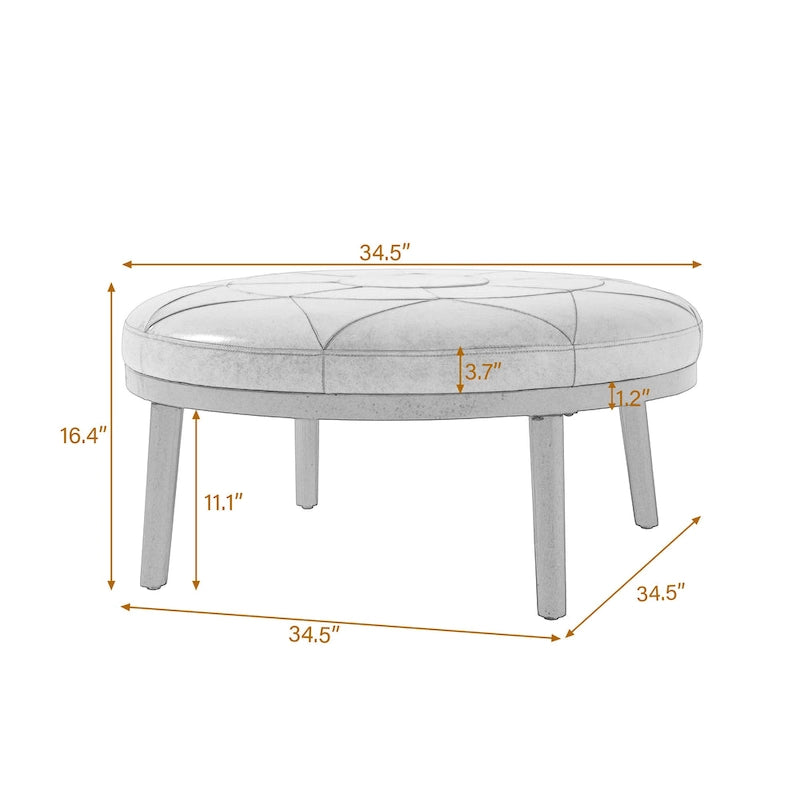 34.5 W Full-Grain Genuine Italian Leather Ottoman