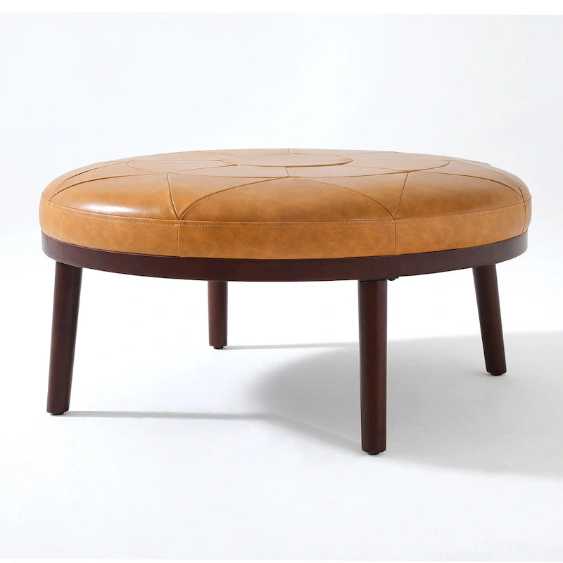 34.5 W Full-Grain Genuine Italian Leather Ottoman