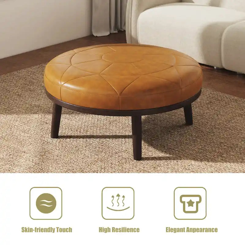 34.5 W Full-Grain Genuine Italian Leather Ottoman