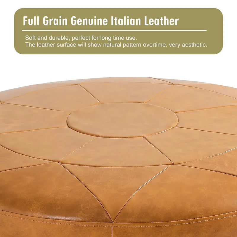 34.5 W Full-Grain Genuine Italian Leather Ottoman
