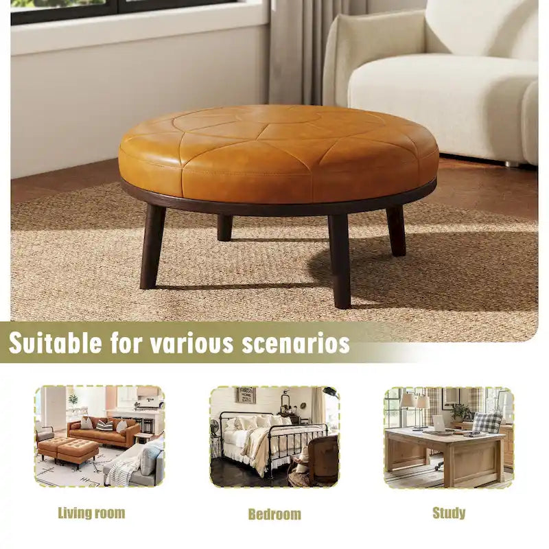 34.5 W Full-Grain Genuine Italian Leather Ottoman