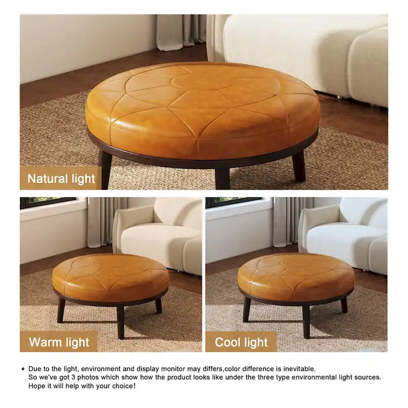 34.5 W Full-Grain Genuine Italian Leather Ottoman
