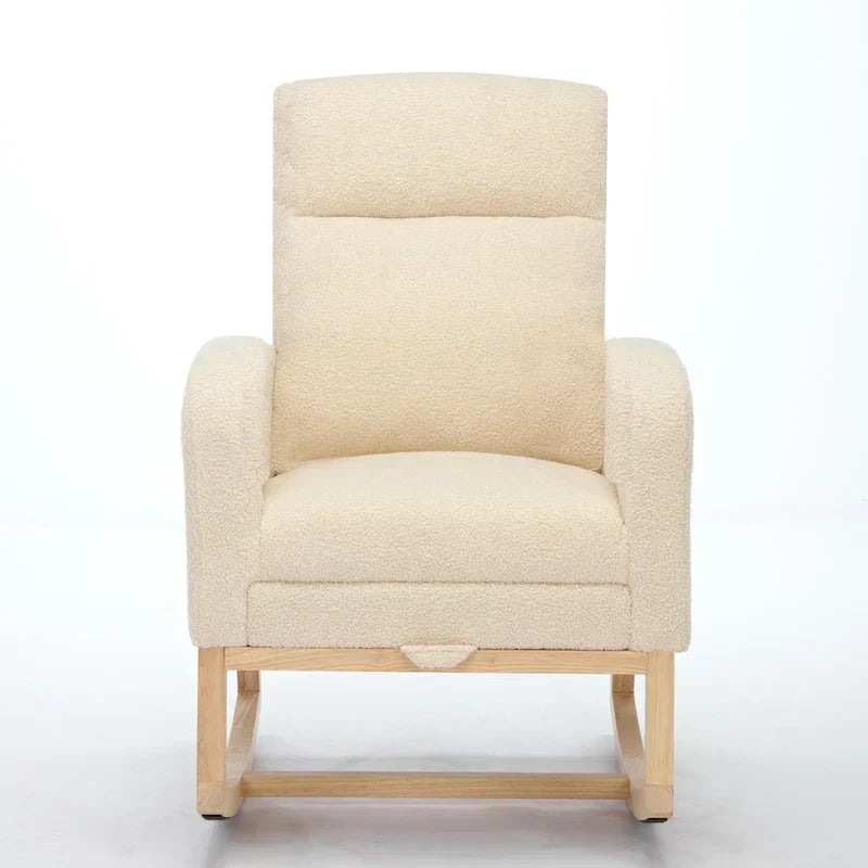 Fauteuil à bascule moderne à dossier haut rembourré de 29,5 po avec pieds en bois massif et repose-pieds réglable
