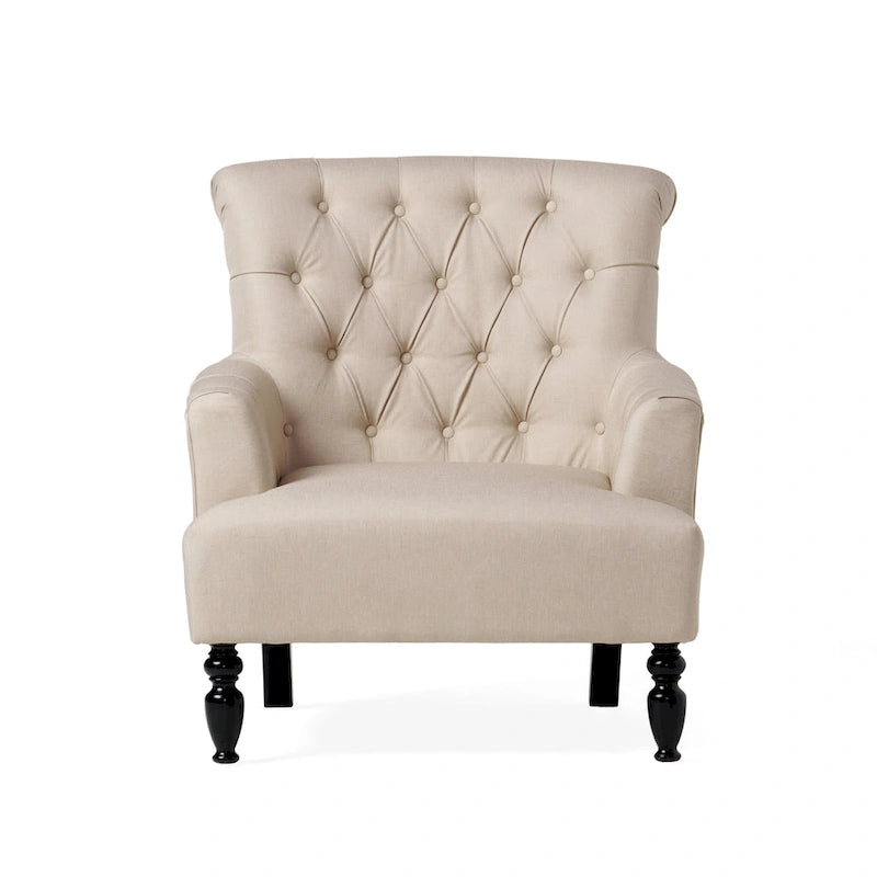 Tufted Club Armchair w/ Rolled Backrest by