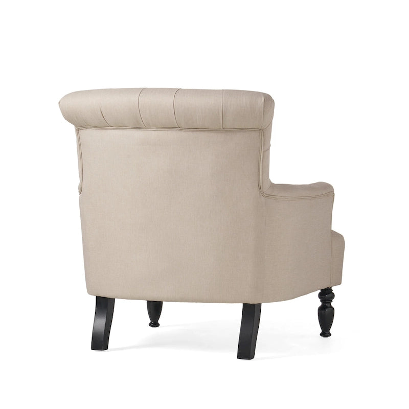 Tufted Club Armchair w/ Rolled Backrest by