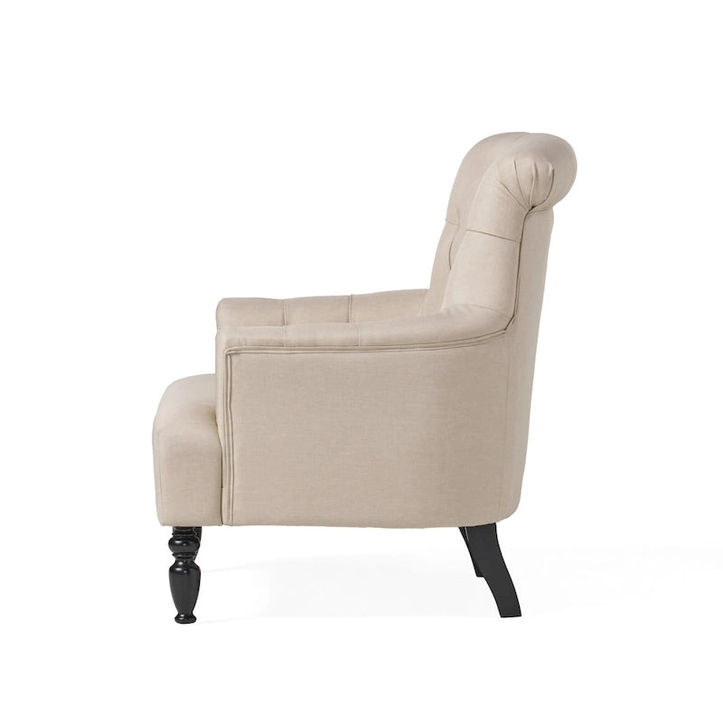 Tufted Club Armchair w/ Rolled Backrest by