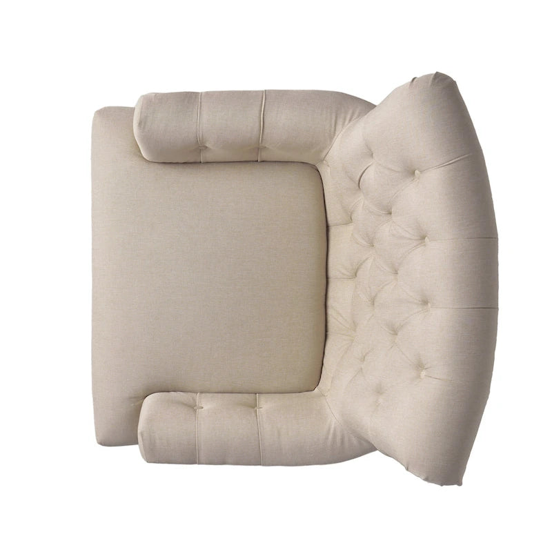Tufted Club Armchair w/ Rolled Backrest by