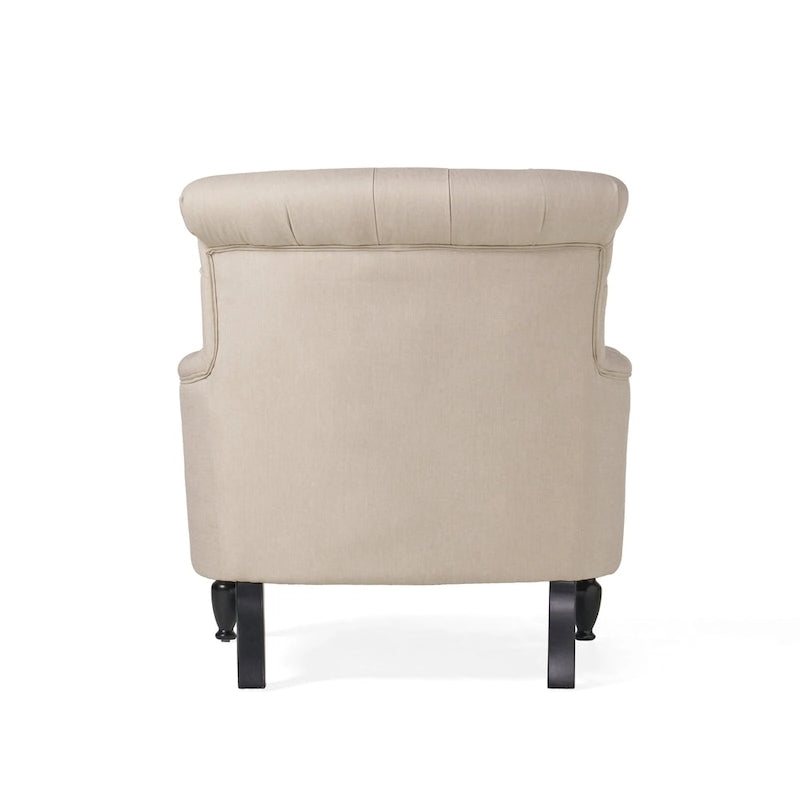 Tufted Club Armchair w/ Rolled Backrest by