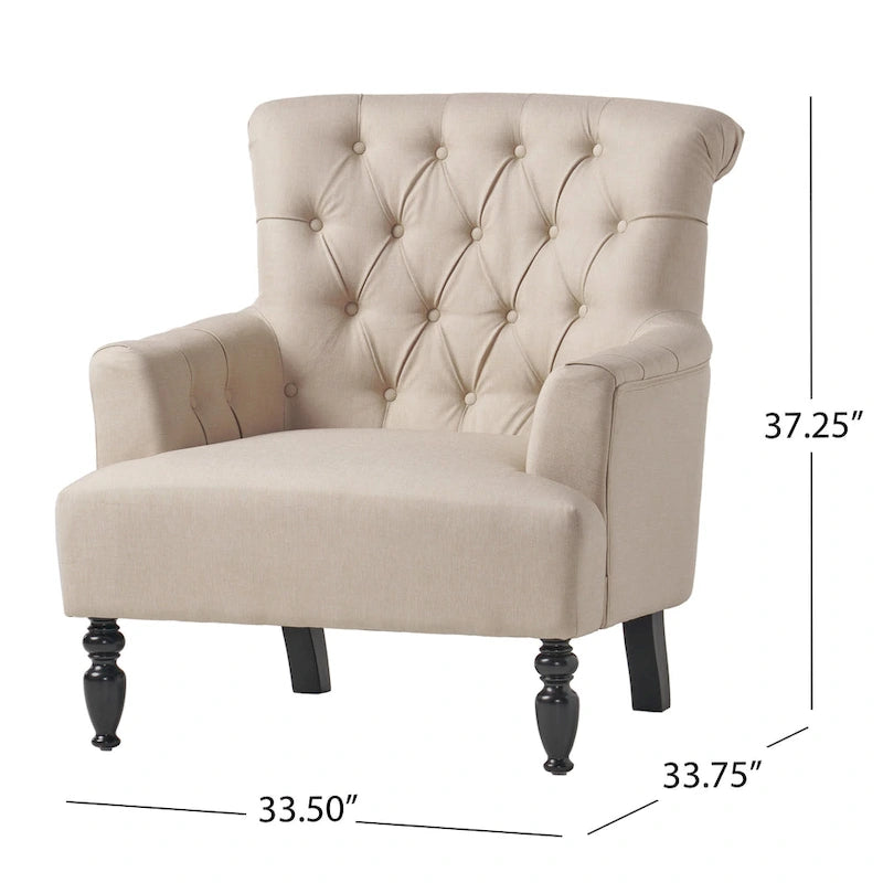 Tufted Club Armchair w/ Rolled Backrest by