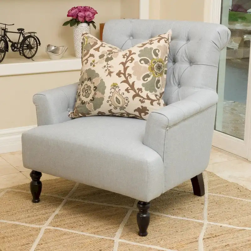 Tufted Club Armchair w/ Rolled Backrest by