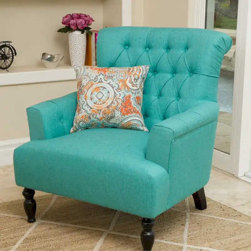 Tufted Club Armchair w/ Rolled Backrest by