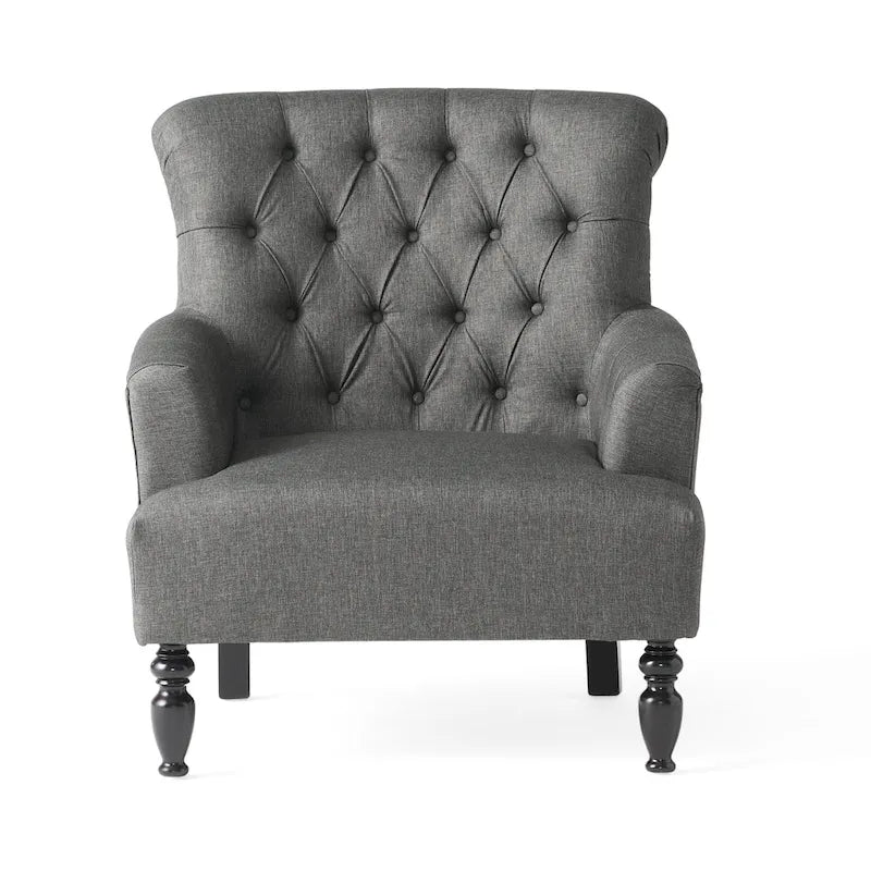 Tufted Club Armchair w/ Rolled Backrest by