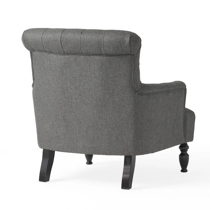 Tufted Club Armchair w/ Rolled Backrest by