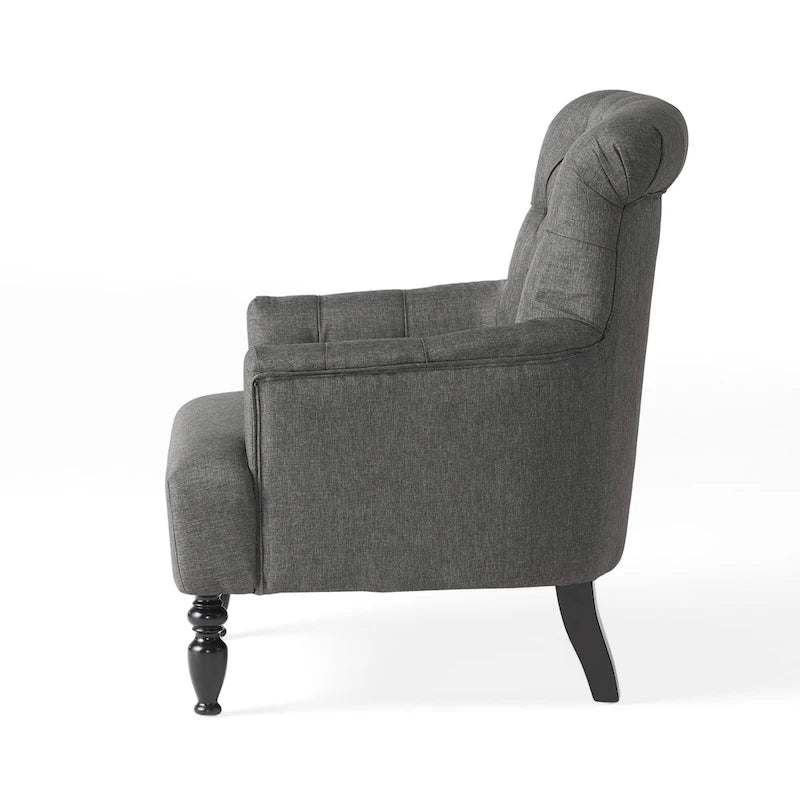 Tufted Club Armchair w/ Rolled Backrest by