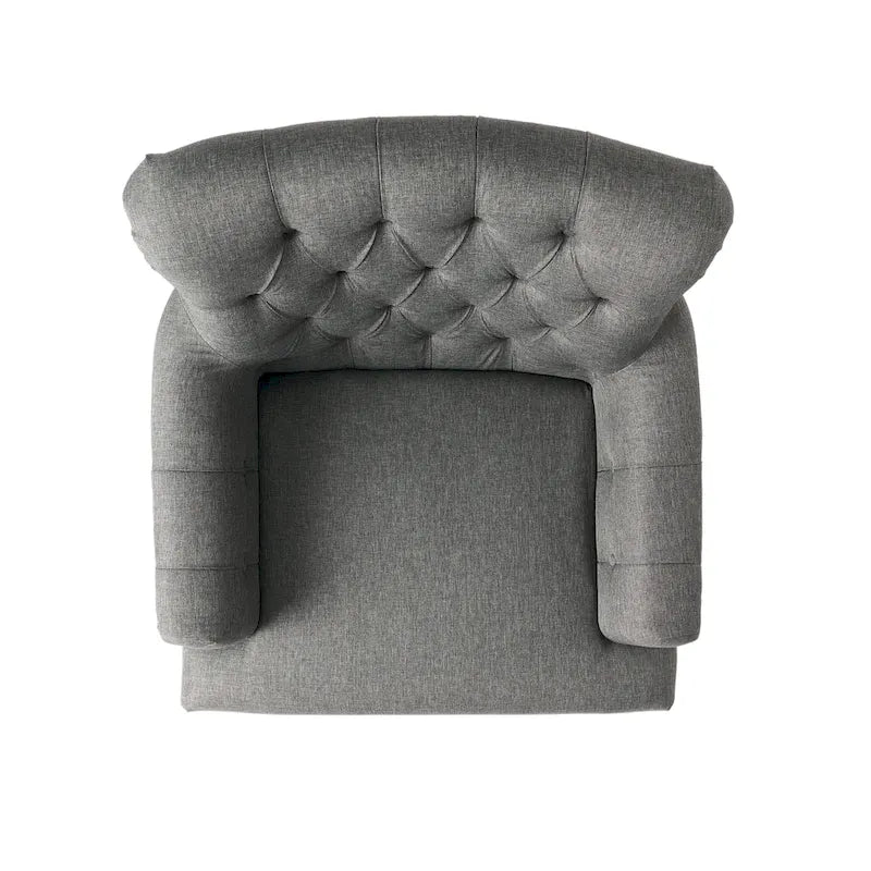 Tufted Club Armchair w/ Rolled Backrest by