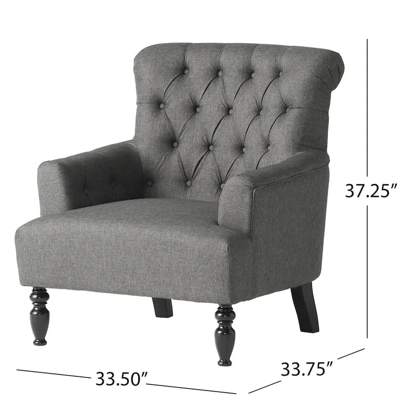 Tufted Club Armchair w/ Rolled Backrest by