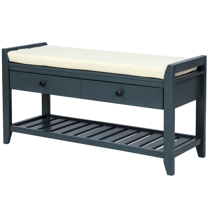 Shoe Rack with Cushioned Seat and Drawers, Multipurpose Entryway Storage Bench