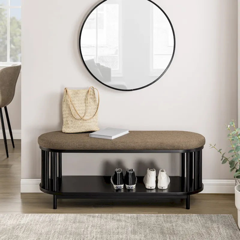 Scandi Upholstered-Top Storage Bench with Lower Shelf