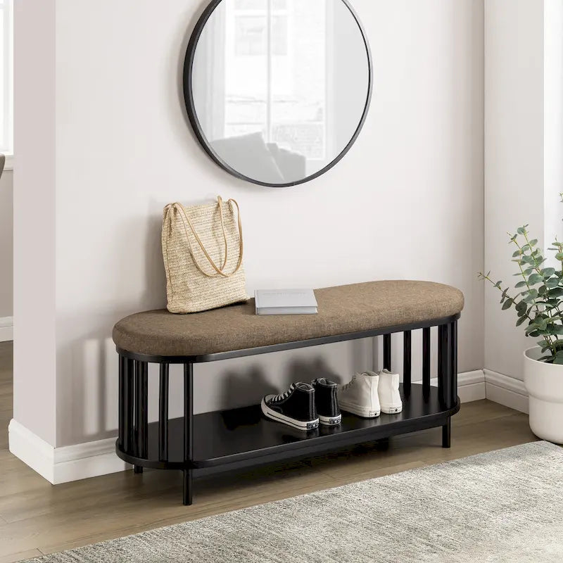 Scandi Upholstered-Top Storage Bench with Lower Shelf