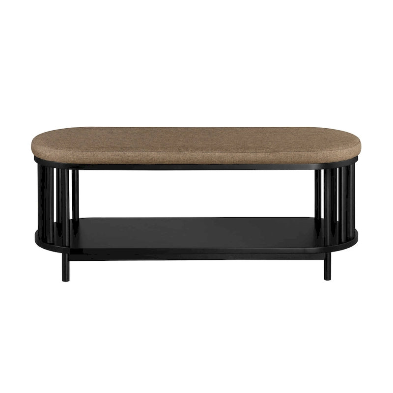Scandi Upholstered-Top Storage Bench with Lower Shelf