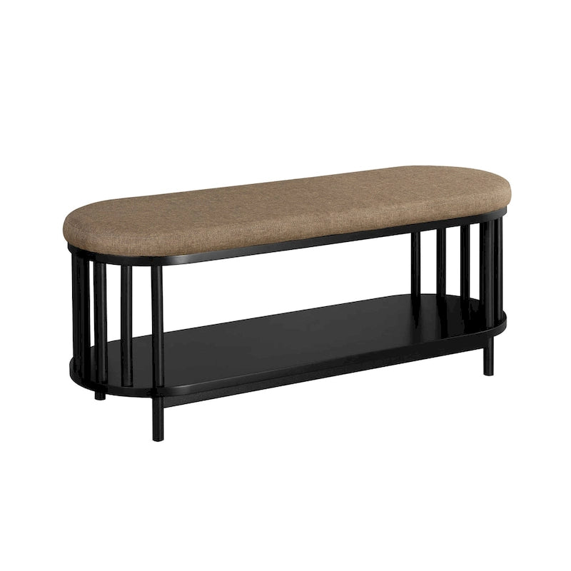 Scandi Upholstered-Top Storage Bench with Lower Shelf