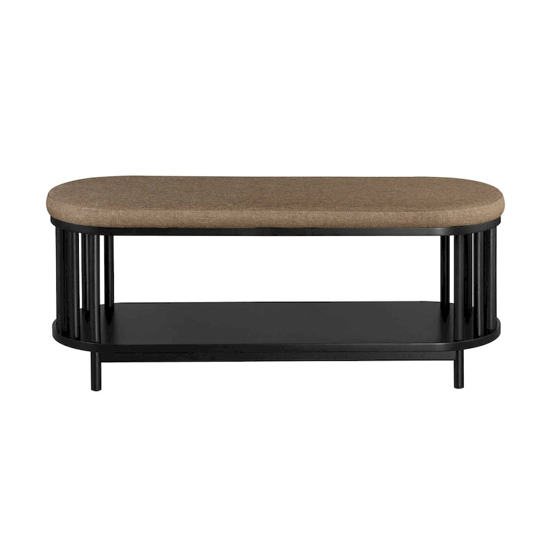 Scandi Upholstered-Top Storage Bench with Lower Shelf