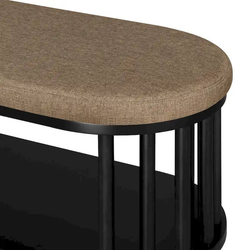 Scandi Upholstered-Top Storage Bench with Lower Shelf