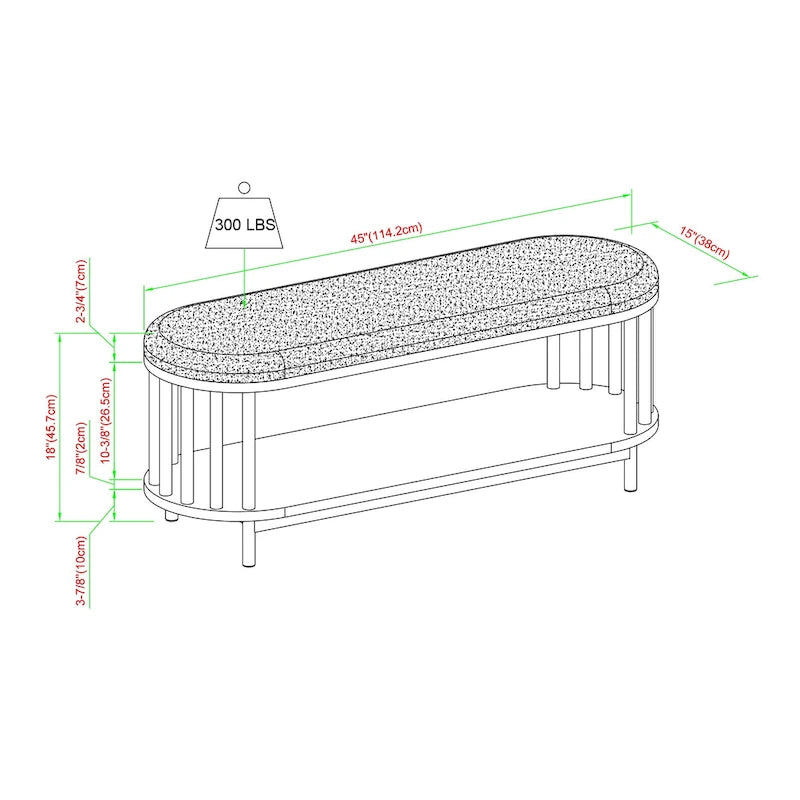 Scandi Upholstered-Top Storage Bench with Lower Shelf