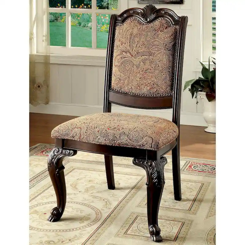 Traditional-style cherry-finished upholstered formal dining chair