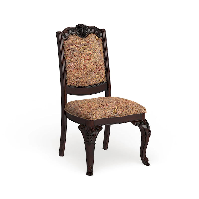 Traditional-style cherry-finished upholstered formal dining chair