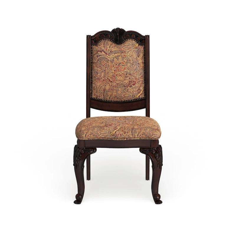 Traditional-style cherry-finished upholstered formal dining chair