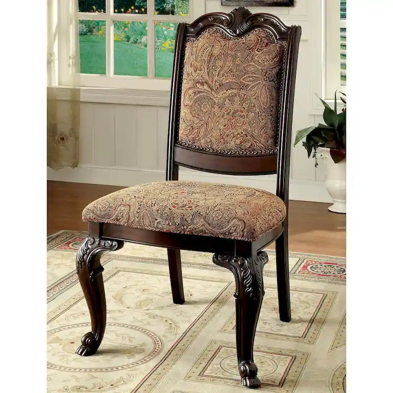 Traditional-style cherry-finished upholstered formal dining chair