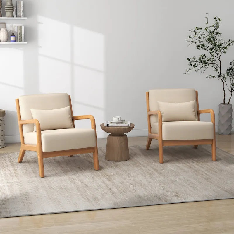 Mid-Century Modern Fabric Upholstered Wood Arm Chair