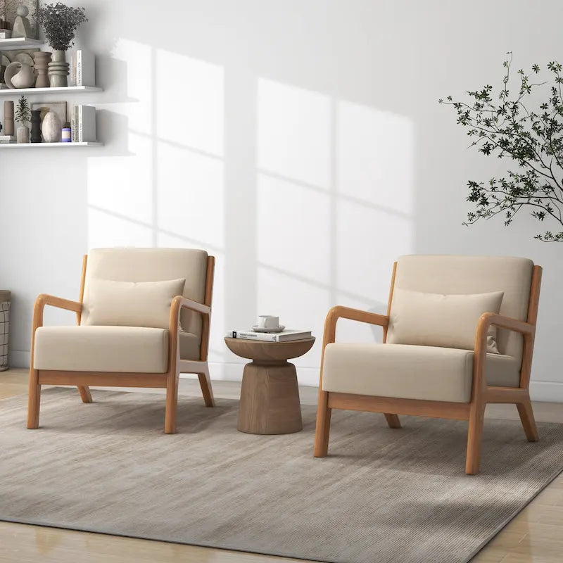 Mid-Century Modern Fabric Upholstered Wood Arm Chair