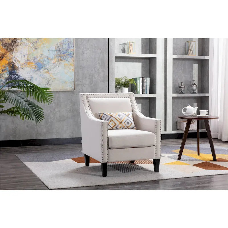 Linen Nailhead Accent Solid Wood Leg Living Room Armchair