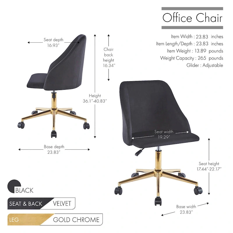 Swivel Office Chair, Velvet, Gold Chrome Legs