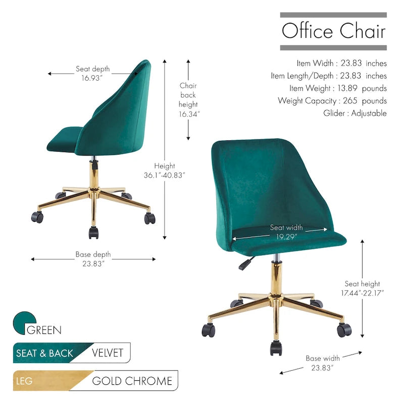 Swivel Office Chair, Velvet, Gold Chrome Legs